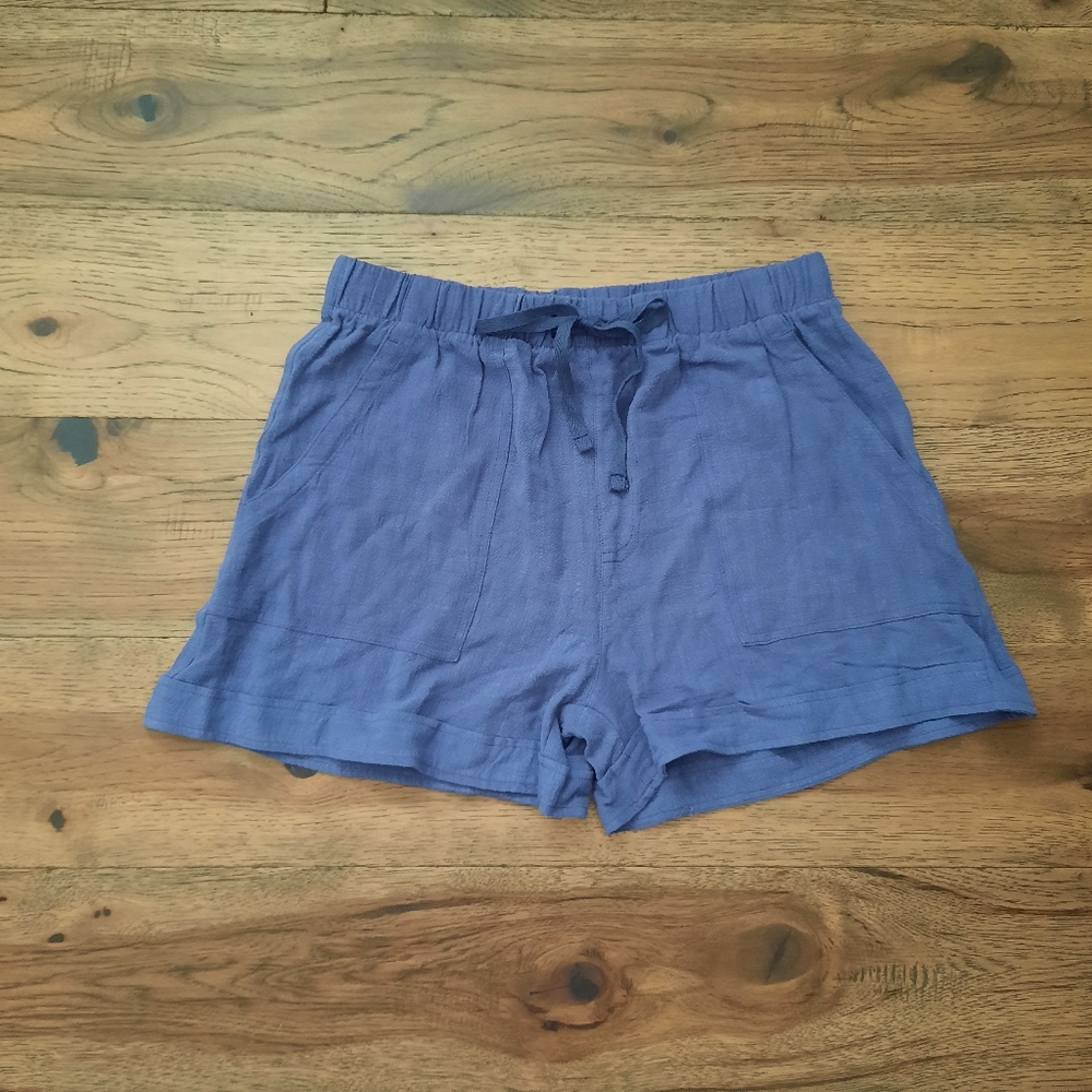 Cotton Linen Periwinkle Blue Drawstring Shorts